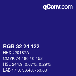 カラーコード: RGB 32 24 122 | qconv.com