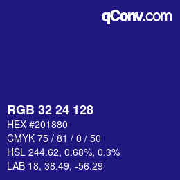 カラーコード: RGB 32 24 128 | qconv.com