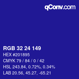 カラーコード: RGB 32 24 149 | qconv.com