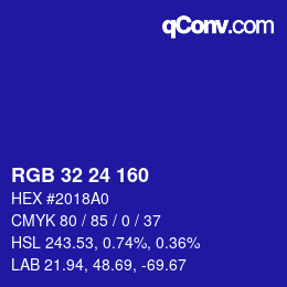 颜色代码: RGB 32 24 160 | qconv.com
