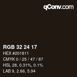 カラーコード: RGB 32 24 17 | qconv.com