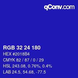 颜色代码: RGB 32 24 180 | qconv.com