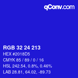 颜色代码: RGB 32 24 213 | qconv.com