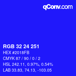 Color code: RGB 32 24 251 | qconv.com