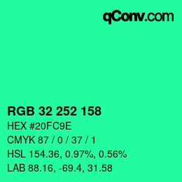 Color code: RGB 32 252 158 | qconv.com