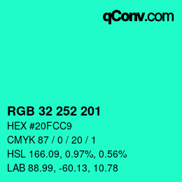 Color code: RGB 32 252 201 | qconv.com