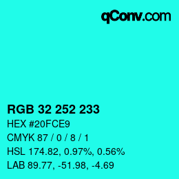Color code: RGB 32 252 233 | qconv.com