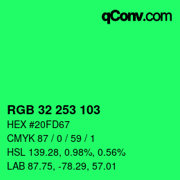 カラーコード: RGB 32 253 103 | qconv.com