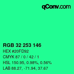 Color code: RGB 32 253 146 | qconv.com