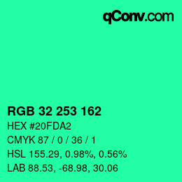 Color code: RGB 32 253 162 | qconv.com