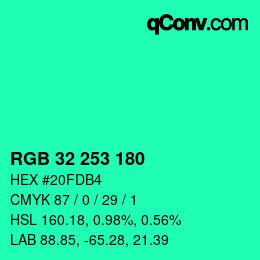 Color code: RGB 32 253 180 | qconv.com