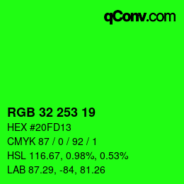 カラーコード: RGB 32 253 19 | qconv.com