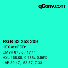 Color code: RGB 32 253 209 | qconv.com