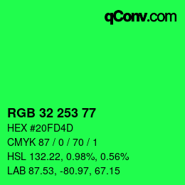 カラーコード: RGB 32 253 77 | qconv.com