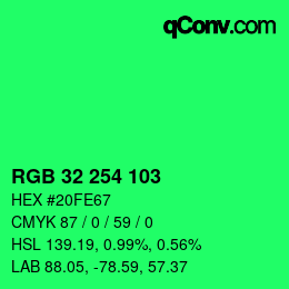 Color code: RGB 32 254 103 | qconv.com
