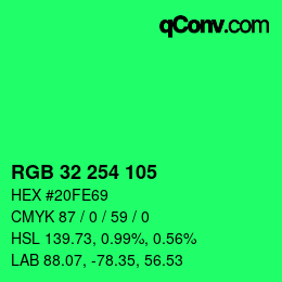 颜色代码: RGB 32 254 105 | qconv.com