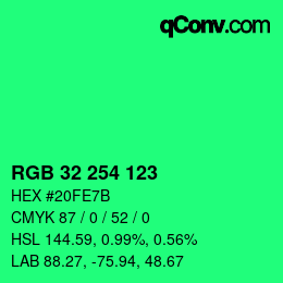 Color code: RGB 32 254 123 | qconv.com