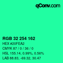 Color code: RGB 32 254 162 | qconv.com