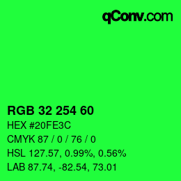 颜色代码: RGB 32 254 60 | qconv.com