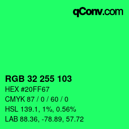 Color code: RGB 32 255 103 | qconv.com