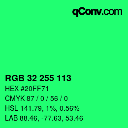 カラーコード: RGB 32 255 113 | qconv.com