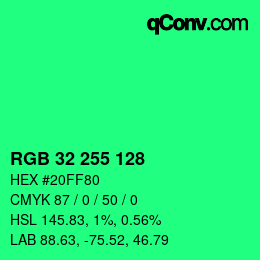 Color code: RGB 32 255 128 | qconv.com