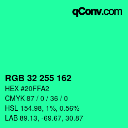 Color code: RGB 32 255 162 | qconv.com