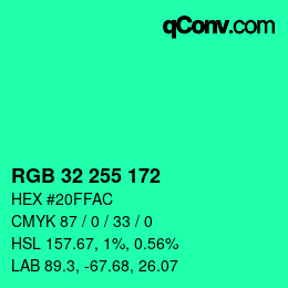 Color code: RGB 32 255 172 | qconv.com