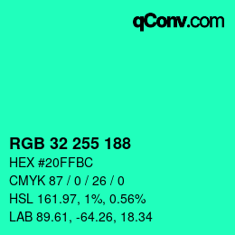 Color code: RGB 32 255 188 | qconv.com