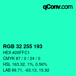 Color code: RGB 32 255 193 | qconv.com