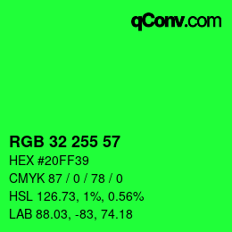 Color code: RGB 32 255 57 | qconv.com