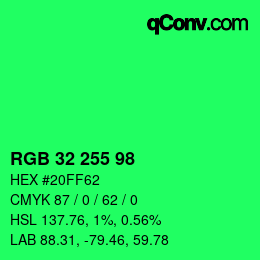 カラーコード: RGB 32 255 98 | qconv.com