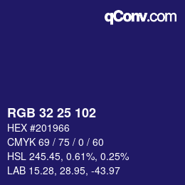 Color code: RGB 32 25 102 | qconv.com