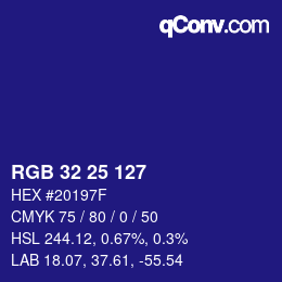 Color code: RGB 32 25 127 | qconv.com