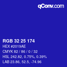 Color code: RGB 32 25 174 | qconv.com