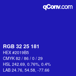 Color code: RGB 32 25 181 | qconv.com