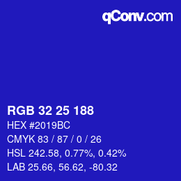 カラーコード: RGB 32 25 188 | qconv.com