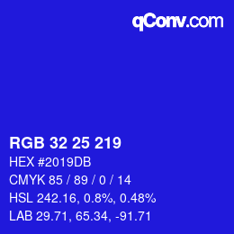 Color code: RGB 32 25 219 | qconv.com