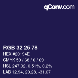 カラーコード: RGB 32 25 78 | qconv.com