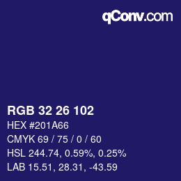 Color code: RGB 32 26 102 | qconv.com
