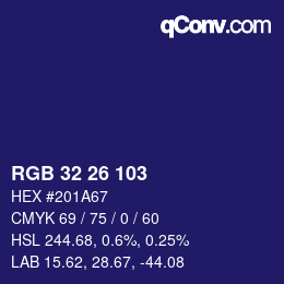 Color code: RGB 32 26 103 | qconv.com