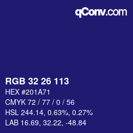 Color code: RGB 32 26 113 | qconv.com