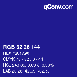 カラーコード: RGB 32 26 144 | qconv.com