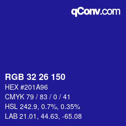 カラーコード: RGB 32 26 150 | qconv.com
