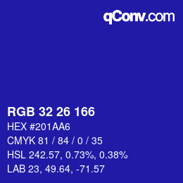 Color code: RGB 32 26 166 | qconv.com