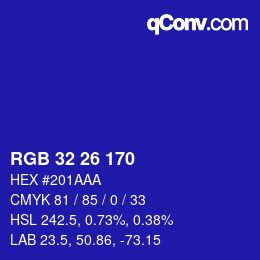 カラーコード: RGB 32 26 170 | qconv.com