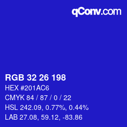 Color code: RGB 32 26 198 | qconv.com