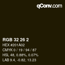 颜色代码: RGB 32 26 2 | qconv.com