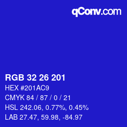 Color code: RGB 32 26 201 | qconv.com