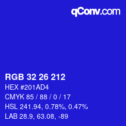 Color code: RGB 32 26 212 | qconv.com
